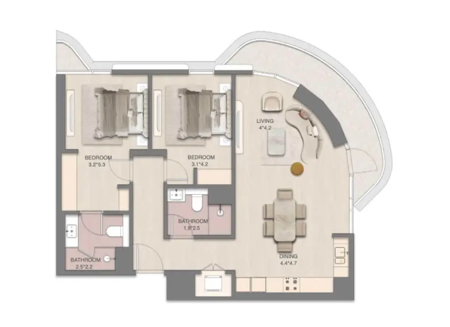 1 bedroom apartment with pool